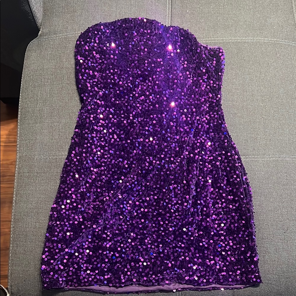 Purple Sequin Strapless Dress